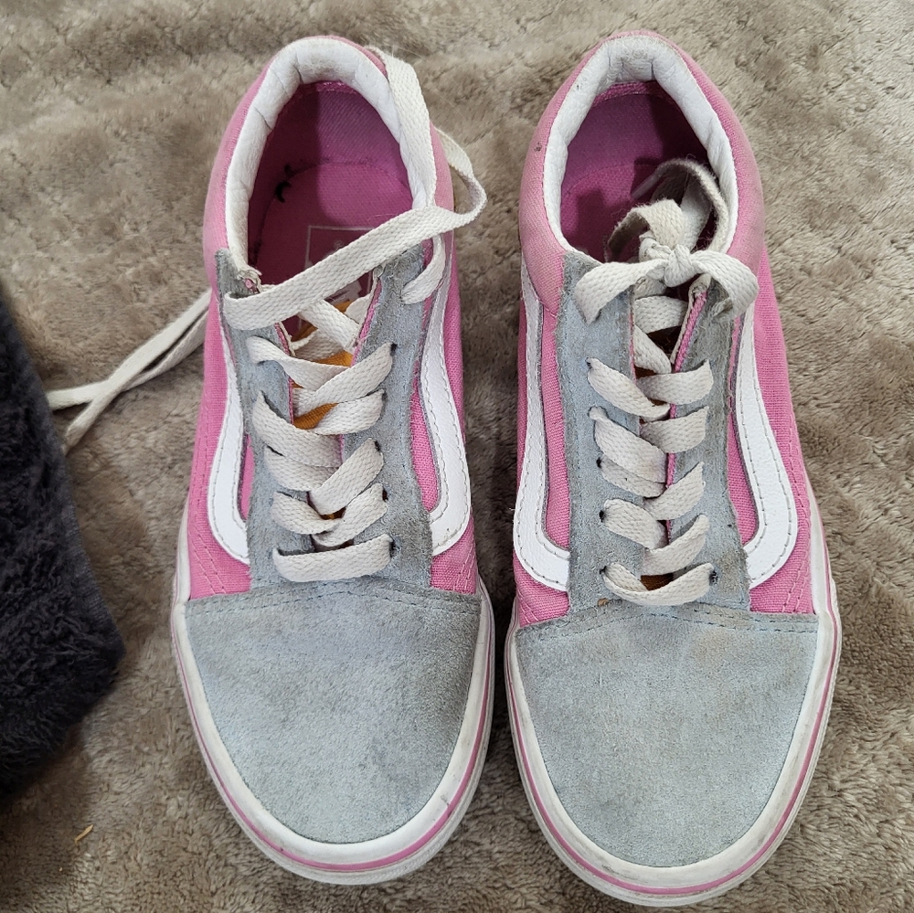 * Girls Vans Pink‎ White Stipe Orange Skater Casual